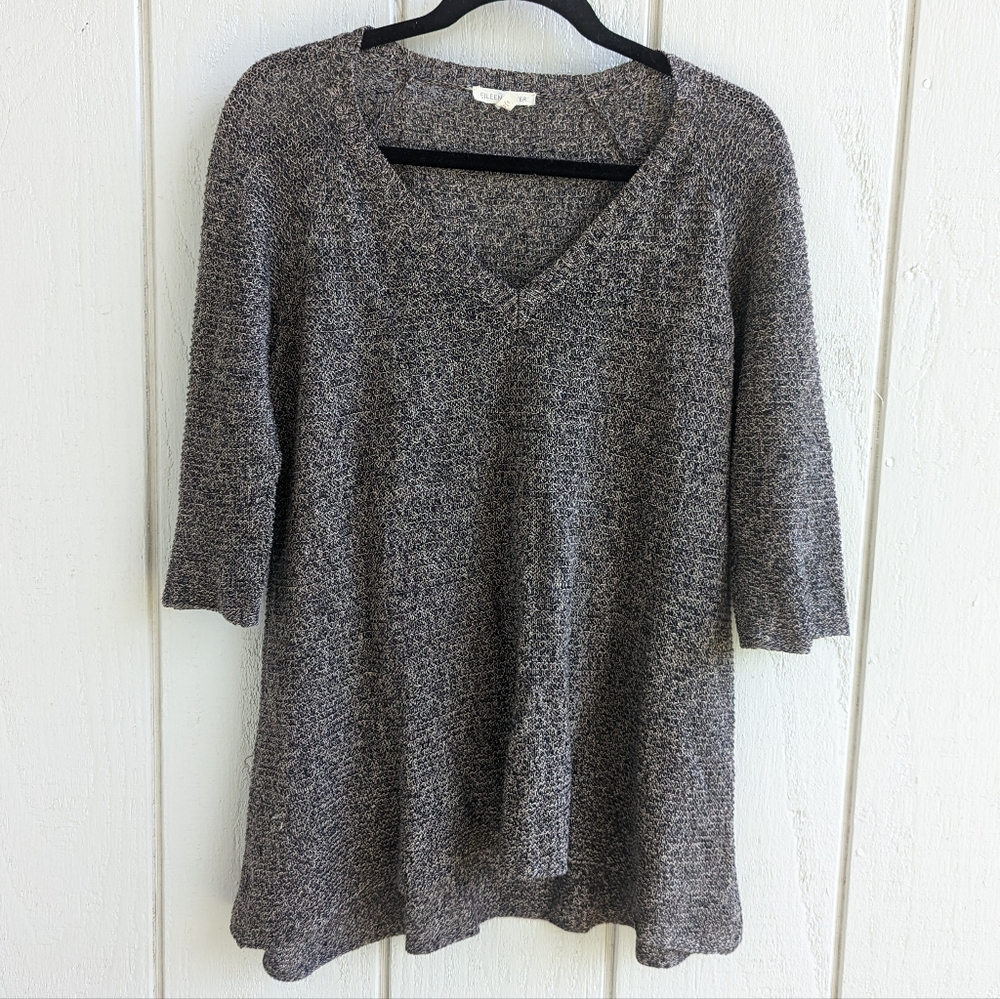 Eileen Fisher Linen Womens 3/4 Sleeve Open Knit V Neck Pullover Sweater …